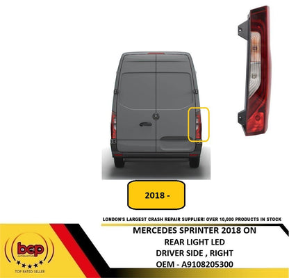 MERCEDES SPRINTER 2018 ON REAR LIGHT LAMP RIGHT DRIVER SIDE LED A9108205300