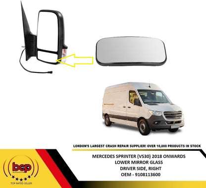MERCEDES SPRINTER 2018 ONWARDS DOOR MIRROR LOWER GLASS RIGHT DEAD ANGLE BOTTOM