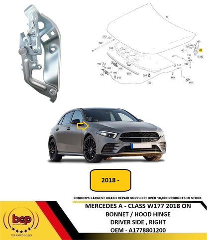 MERCEDES A-CLASS W177 2018 ON BONNET SUPPORT HINGE DRIVER RIGHT NEW A1778801200
