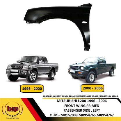 MITSUBISHI L200 1996–2006 FRONT WING FENDER PRIMED WITH HOLE PASSENGER SIDE LEFT