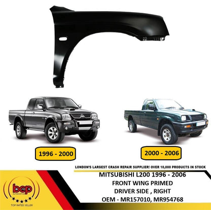 MITSUBISHI L200 1996–2006 FRONT WING FENDER PRIMED WITH HOLE DRIVER SIDE RIGHT