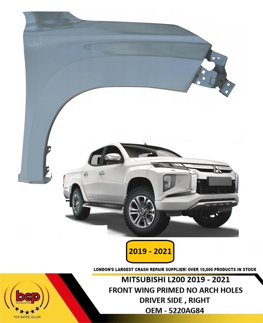 MITSUBISHI L200 2019 - 2021 FRONT WING PRIMED NO ARCH HOLES DRIVER SIDE RIGHT