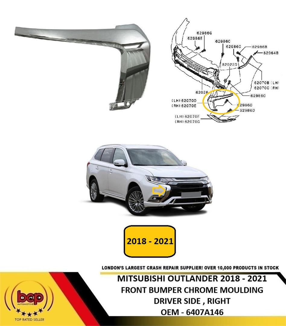 MITSUBISHI OUTLANDER 2015 - 2018 FRONT BUMPER MOULDING CHROME PASSENGER LEFT