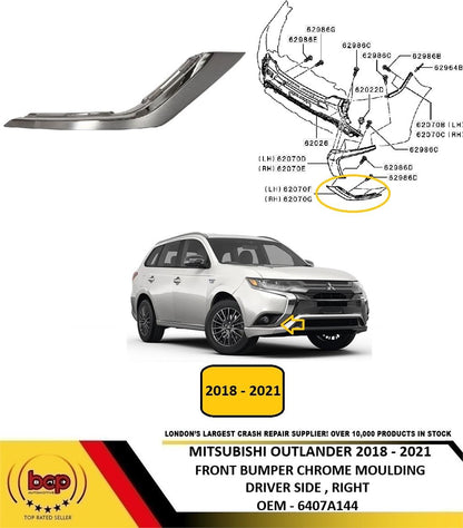 MITSUBISHI OUTLANDER 2015 - 2018 FRONT LOWER GRILLE CHROME MOULDING PASSENGERS