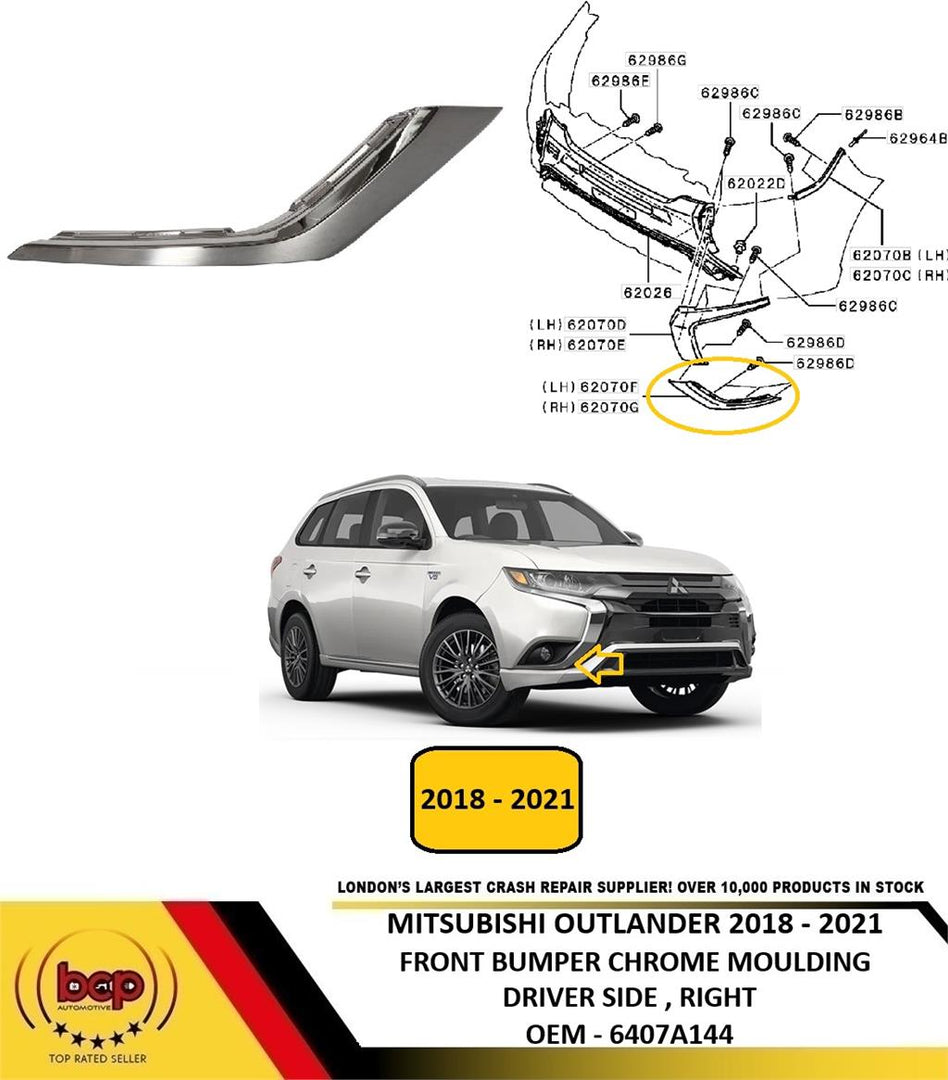 MITSUBISHI OUTLANDER 2015 - 2018 FRONT LOWER GRILLE CHROME MOULDING PASSENGERS
