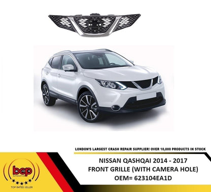 NISSAN QASHQAI 2014 - 2017 FRONT MAIN GRILLE CHROME WITH CAMREA HOLE NO BADGE