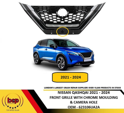 NISSAN QASHQAI 2021–2024 FRONT RADIATOR GRILLE WITH CAMERA HOLE CHROME MOULDING