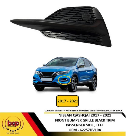 NISSAN QASHQAI 2017 – 2021 FRONT BUMPER GRILLE WITH BLACK TRIM PASSENGER LEFT