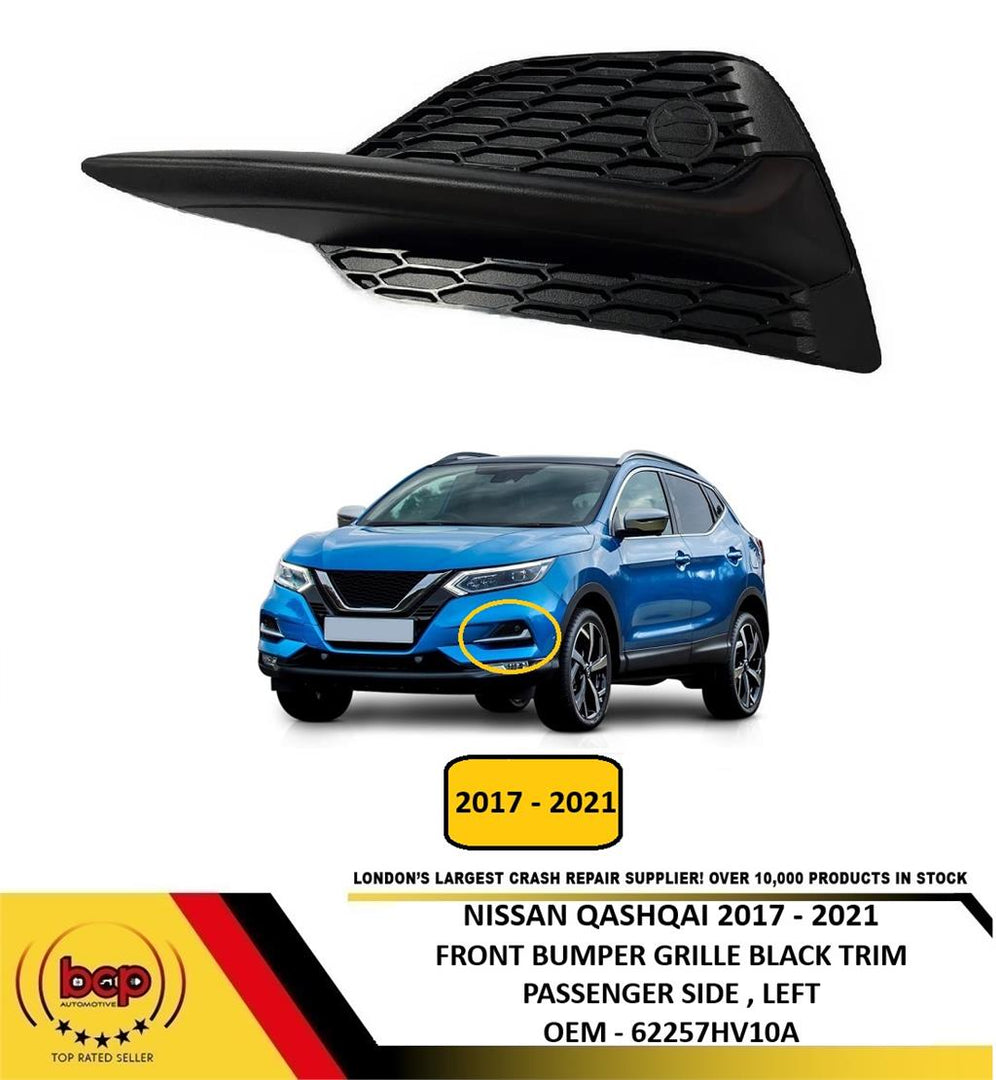 NISSAN QASHQAI 2017 – 2021 FRONT BUMPER GRILLE WITH BLACK TRIM PASSENGER LEFT