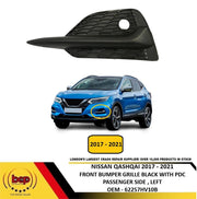 NISSAN QASHQAI 2017 –2021 FRONT BUMPER GRILLE BLACK WITH PDC HOLE PASSENGER LEFT