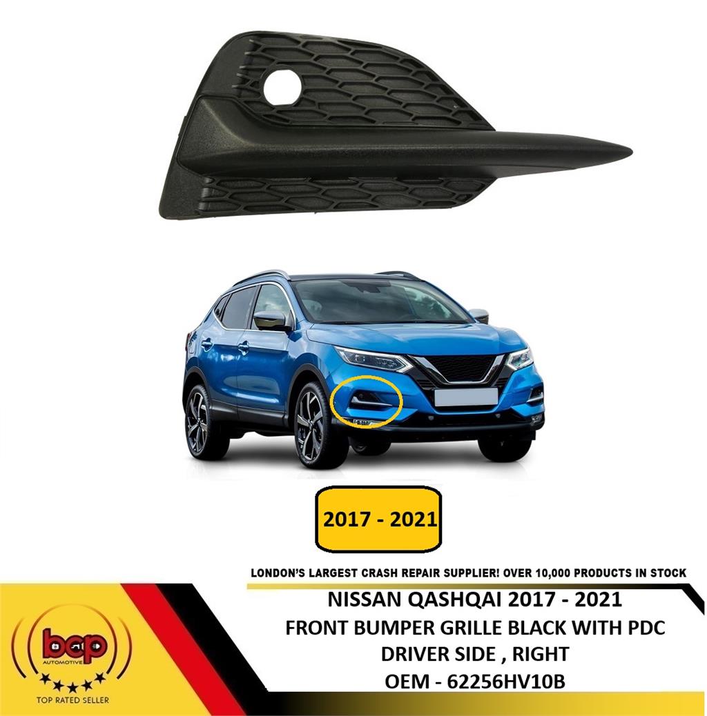NISSAN QASHQAI 2017 – 2021 FRONT BUMPER GRILLE BLACK WITH PDC HOLE DRIVER RIGHT