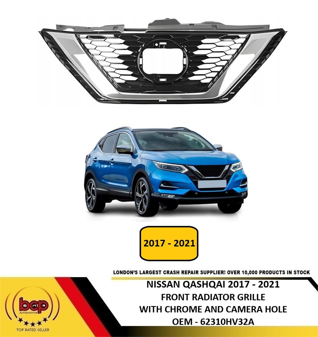 FOR NISSAN QASHQAI 2017 - 2021 FRONT GRILLE WITH CHROME with CARMERA hole