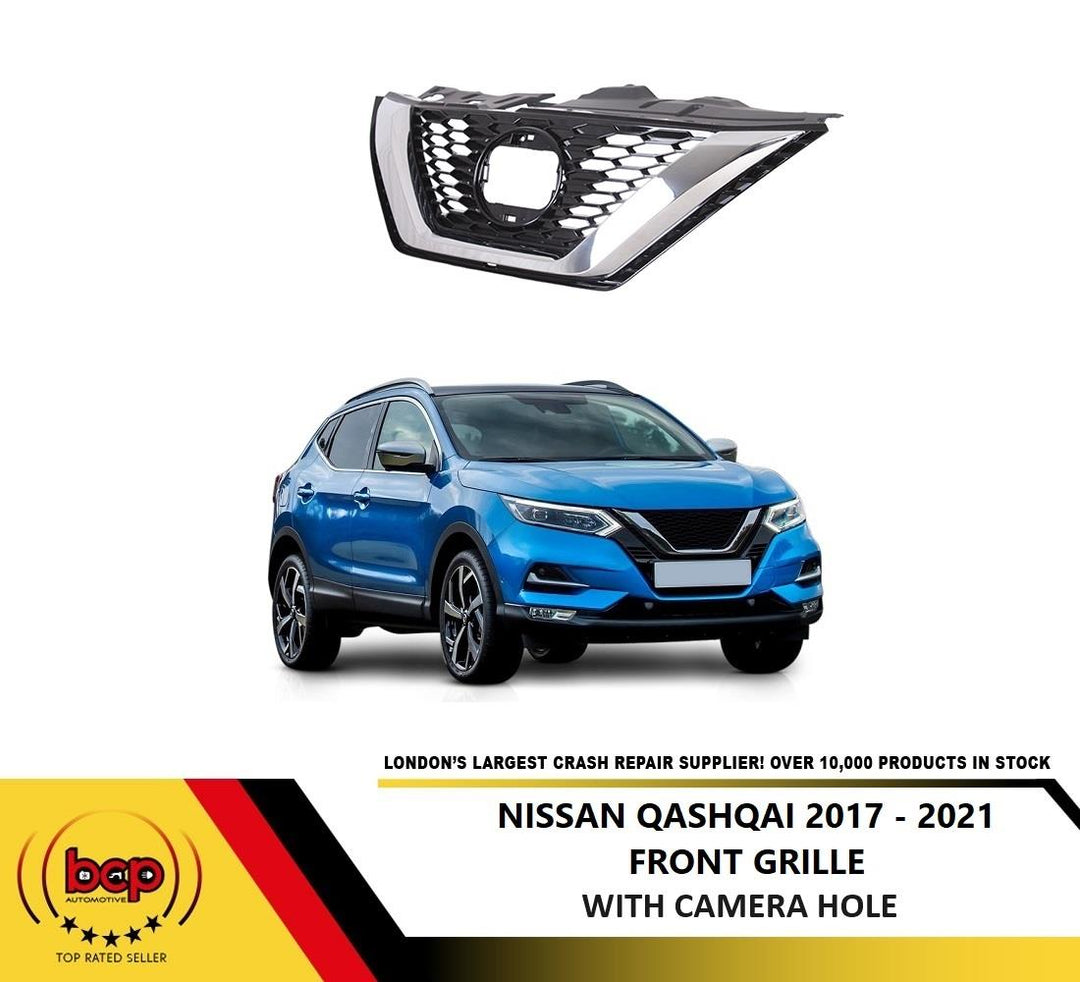 FOR NISSAN QASHQAI 2017 - 2021 FRONT GRILLE WITH CHROME with CARMERA hole