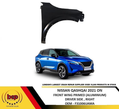 NISSAN QASHQAI 2021 - 2024 FRONT WING FENDER ALUMINIUM DRIVER SIDE RIGHT PRIMED