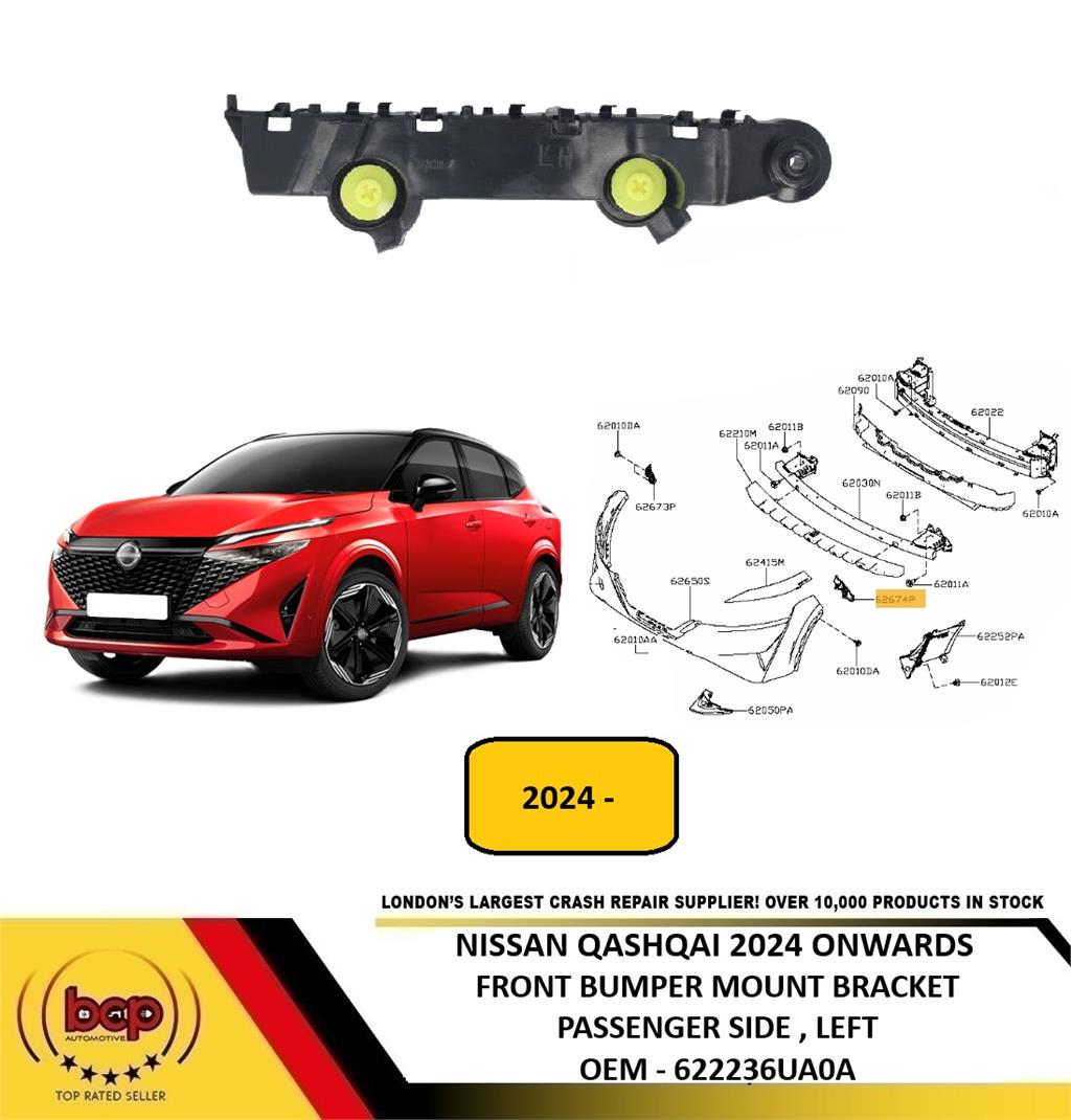 NISSAN QASHQAI 2024 ON FRONT BUMPER MOUNTING BRACKET PASSENGER LEFT 622236UA0A