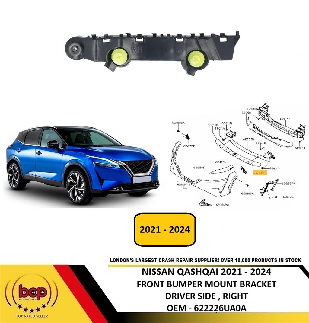 NISSAN QASHQAI 2021 - 2024 FRONT BUMPER MOUNT BRACKET DRIVER RIGHT 622226UA0A