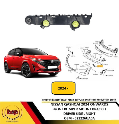 NISSAN QASHQAI 2021 - 2024 FRONT BUMPER MOUNT BRACKET DRIVER RIGHT 622226UA0A