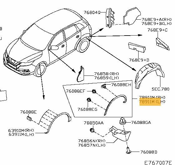 NISSAN QASHQAI 2024 ON REAR WHEEL ARCH TRIM MOULDING PASSENGER LEFT 938296UA0A