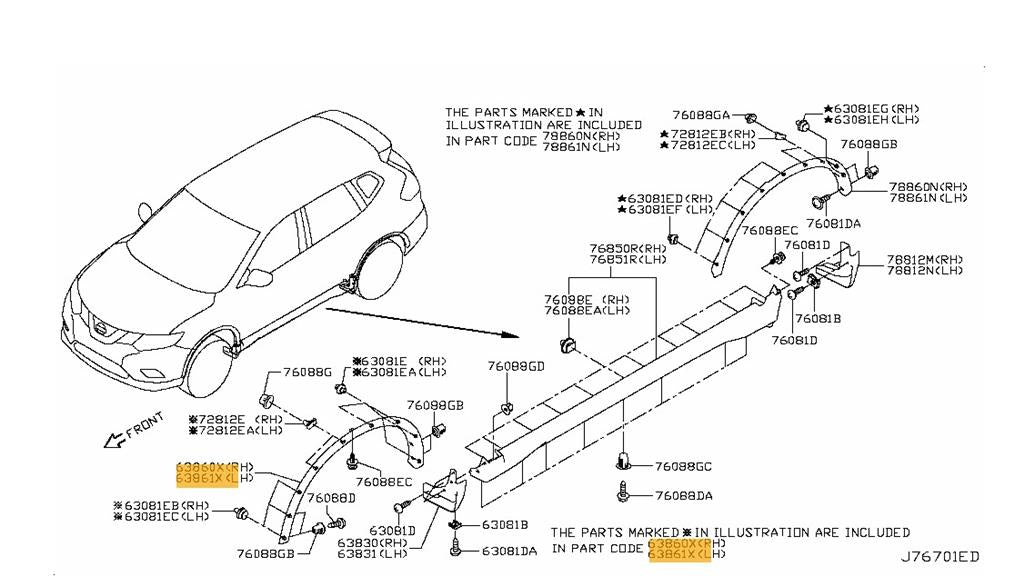 NISSAN X-TRAIL 2017 - 2022 FRONT WHEELARCH TRIM MOULDING DRIVER RIGHT 638604CE1A