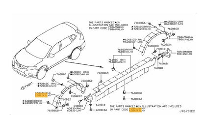 NISSAN X-TRAIL 2014 - 2017 FRONT WHEELARCH TRIM MOULDING PASSENGER LEFT 638614CE1A