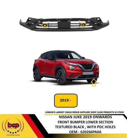 NISSAN JUKE 2019 ON FRONT BUMPER LOWER SPOLIER TEXTURED BLACK WITH 2 PDC HOLES