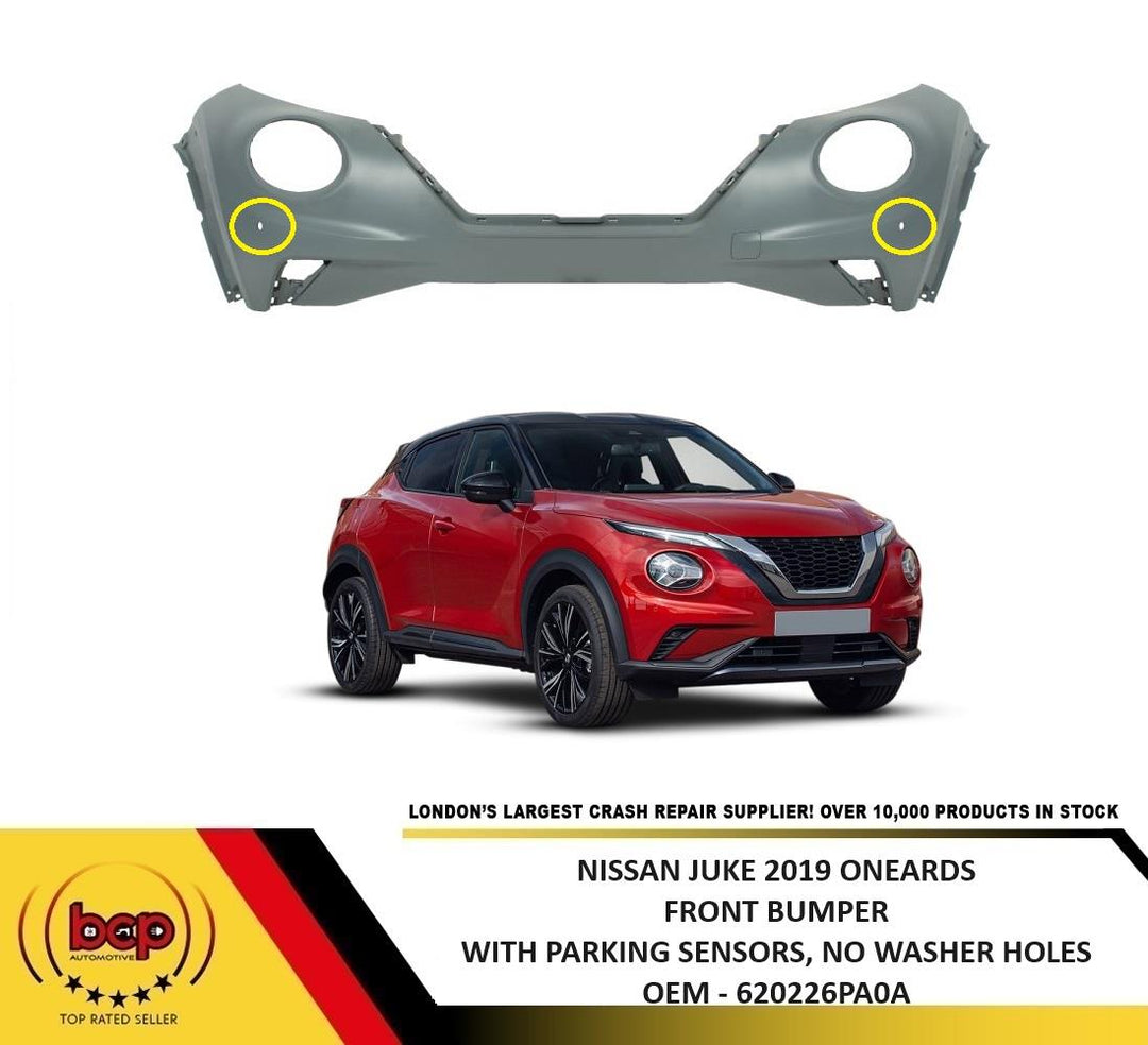 NISSAN JUKE 2019 ON FRONT BUMPER PRIMED WITH PARKING SENSOR HOLES