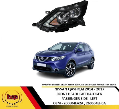 NISSAN QASHQAI 2014–2017 HEADLIGHT HALOGEN WITH LED DRL PASSENGER SIDE LEFT