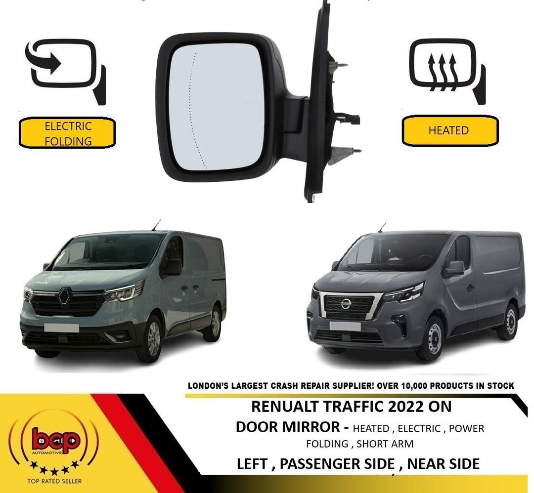 RENAULT TRAFIC 2022 ON DOOR WING MIRROR ELECTRIC POWER FOLDING PASSENGER PRIMED