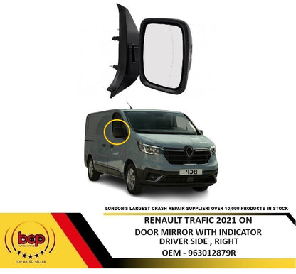 RENAULT TRAFIC 2021 ON DOOR MIRROR WITH INDICATOR ELECTRIC HEATED DRIVER RIGHT