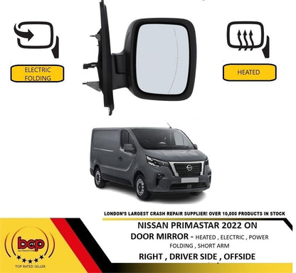 NISSAN PRIMASTAR 2022 ON DOOR WING MIRROR ELECTRIC POWER FOLDING DRIVERS PRIMED