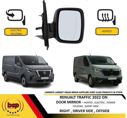 RENAULT TRAFIC 2022 ON DOOR WING MIRROR ELECTRIC POWER FOLDING DRIVERS PRIMED