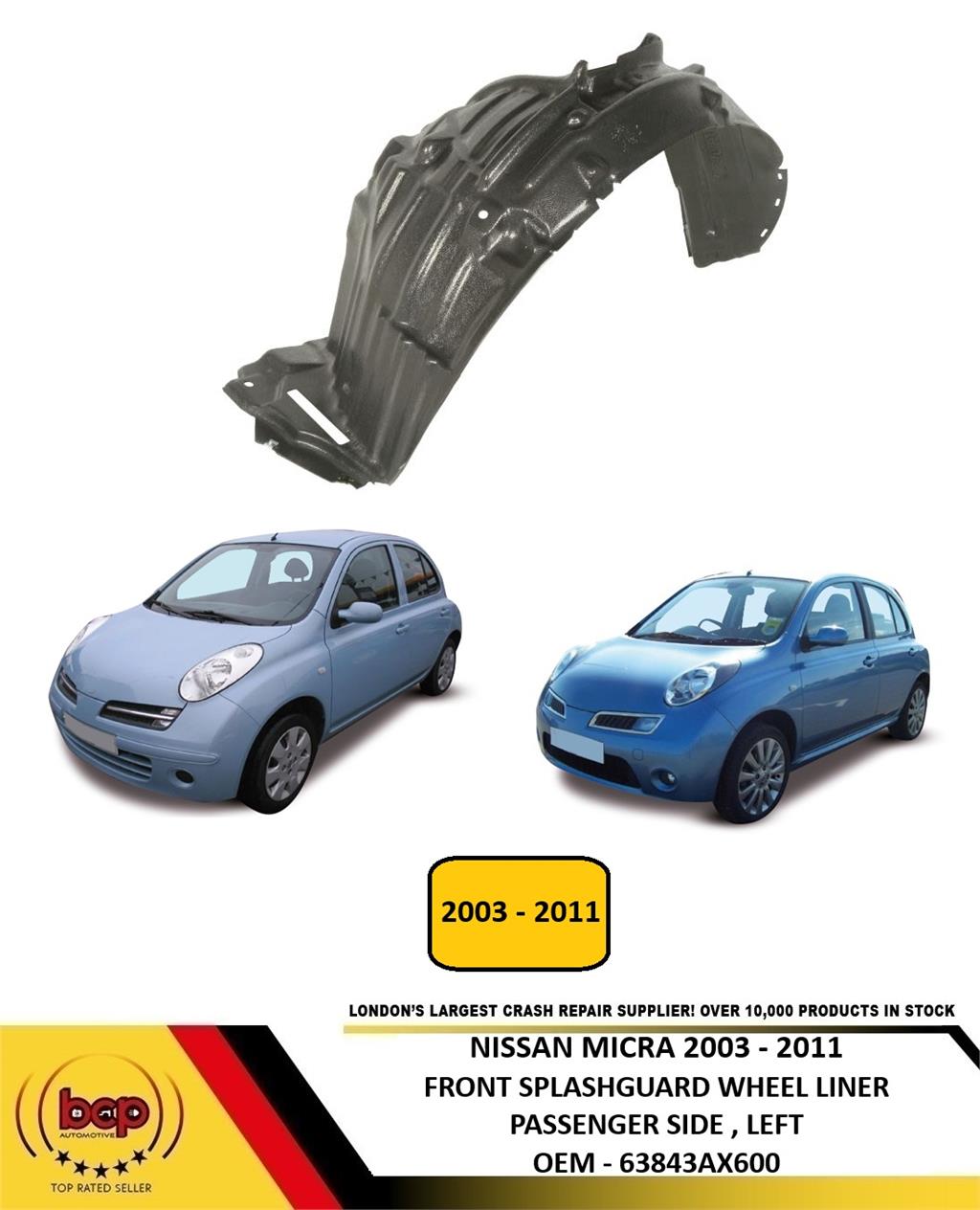 NISSAN MICRA 2003 -2011 FRONT SPLASHGUARD WHEEL ARCH LINER PASSENGER SIDE LEFT