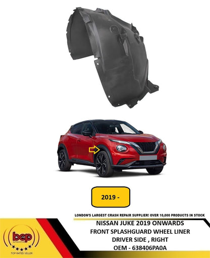 NISSAN JUKE 2019 ON FRONT SPLASHGUARD WHEEL LINER DRIVER SIDE RIGHT 638406PA0A