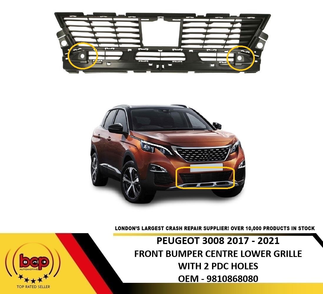 PEUGEOT 3008 2017 – 2021 FRONT BUMPER CENTRE GRILLE WITH 2 PARKING SENSOR HOLES