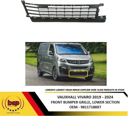 VAUXHALL VIVARO 2019 - 2024 FRONT BUMPER CENTRE GRILLE LOWER FOR PAINTED BUMPER