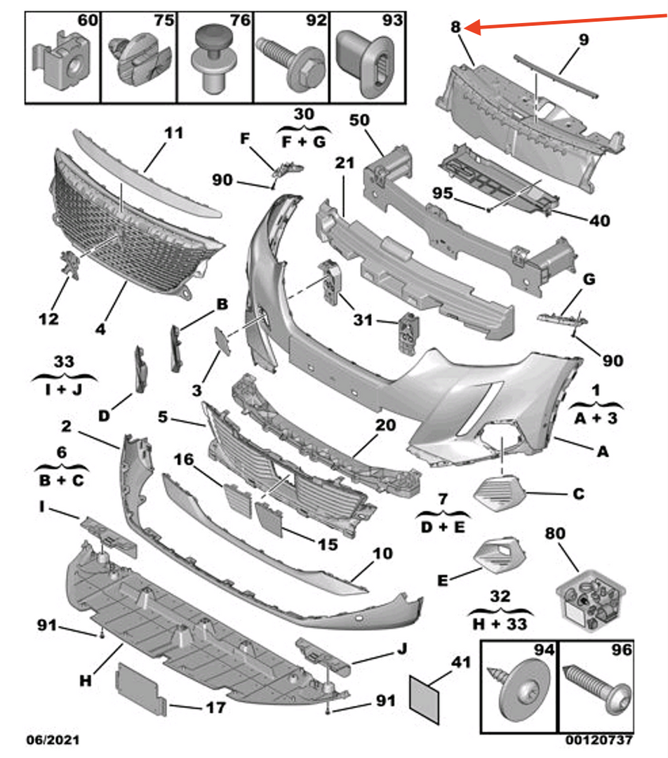 PEUGEOT 2008 2020 ON BONNET SLAM PANEL MOULDING PLASTIC TRIM TOP 9838455280