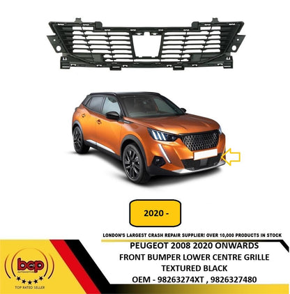 PEUGEOT 2008 2020 ONWARDS FRONT BUMPER LOWER CENTRE GRILLE TEXTURED BLACK
