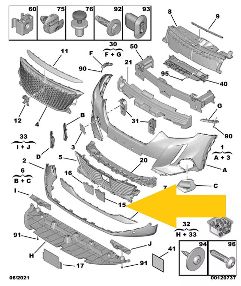 PEUGEOT 2008 2020 ONWARDS FRONT BUMPER RADAR COVER BLACK FOR LOWER CENTRE GRILLE