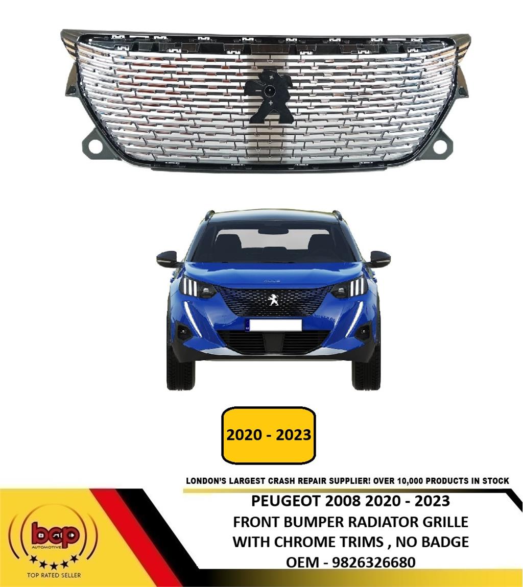 PEUGEOT 2008 2020 - 2023 FRONT BUMPER RADIATOR GRILLE WITH CHROME TRIMS NO BADGE