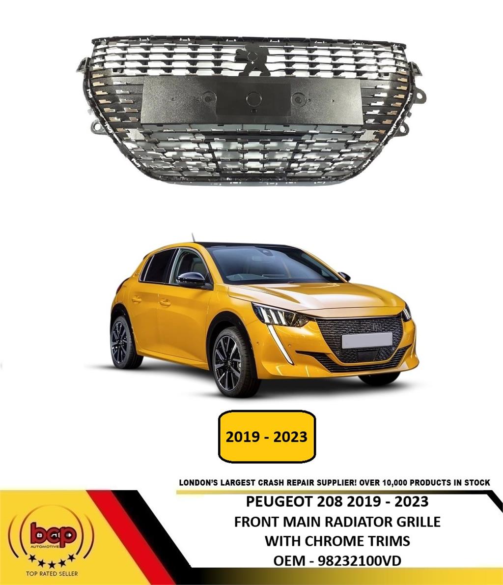PEUGEOT 208 2019 - 2023 FRONT RADIATOR GRILLE BLACK WITH CHROME TRIMS 98232100VD