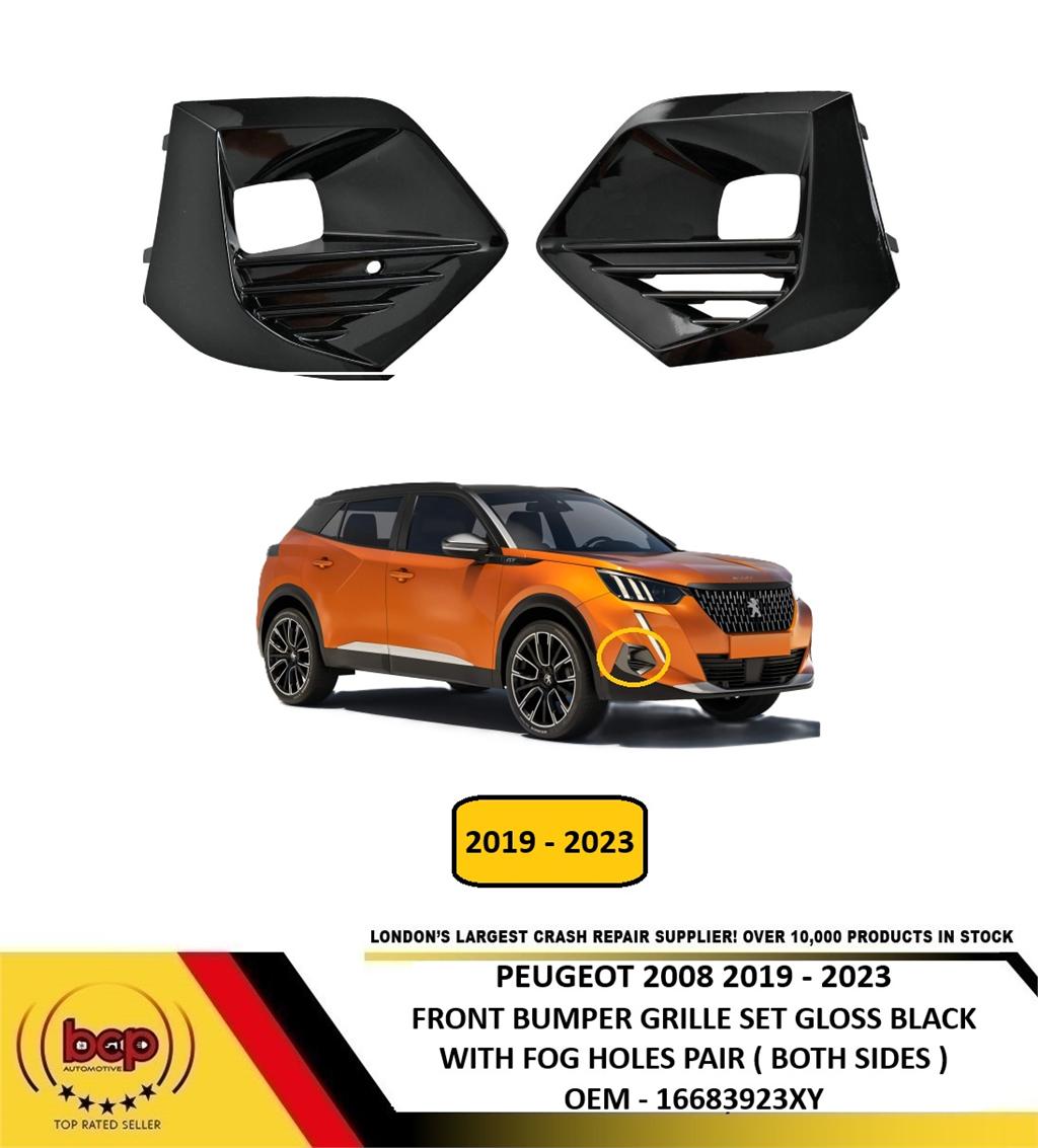 PEUGEOT 2008 2019 - 2023 FRONT GRILLE SET GLOSS BLACK WITH FOG HOLES 16683923XY