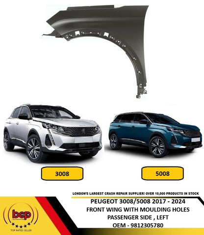 PEUGEOT 5008 2017 - 2024 FRONT WING FENDER PRIMED PASSENGER LEFT ALUMINIUM
