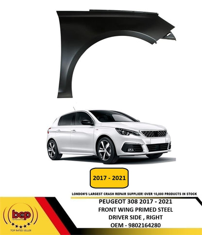 PEUGEOT 308 2017 - 2021 FRONT WING FENDER DRIVER SIDE RIGHT INSURANCE APPROVED