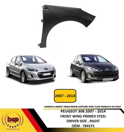 PEUGEOT 308 2007 - 2014 FRONT WING RH RIGHT O/S DRIVER SIDE PRIMED OEM SPEC NEW