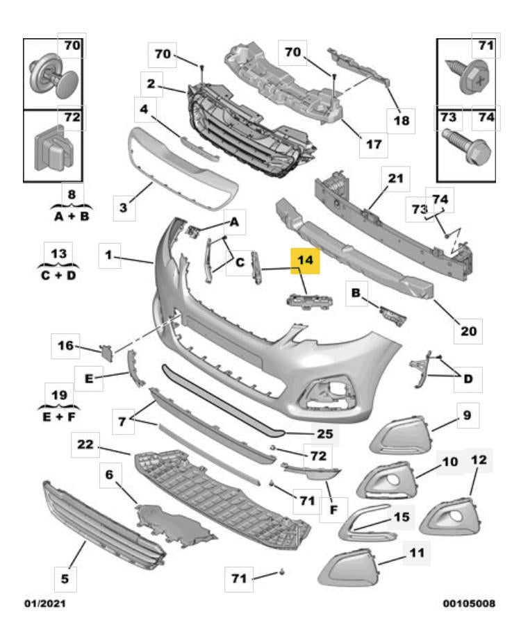 PEUGEOT 108 2014 – 2022 FRONT BUMPER TO WING BRACKET SET PAIR BOTH SIDES LH RH