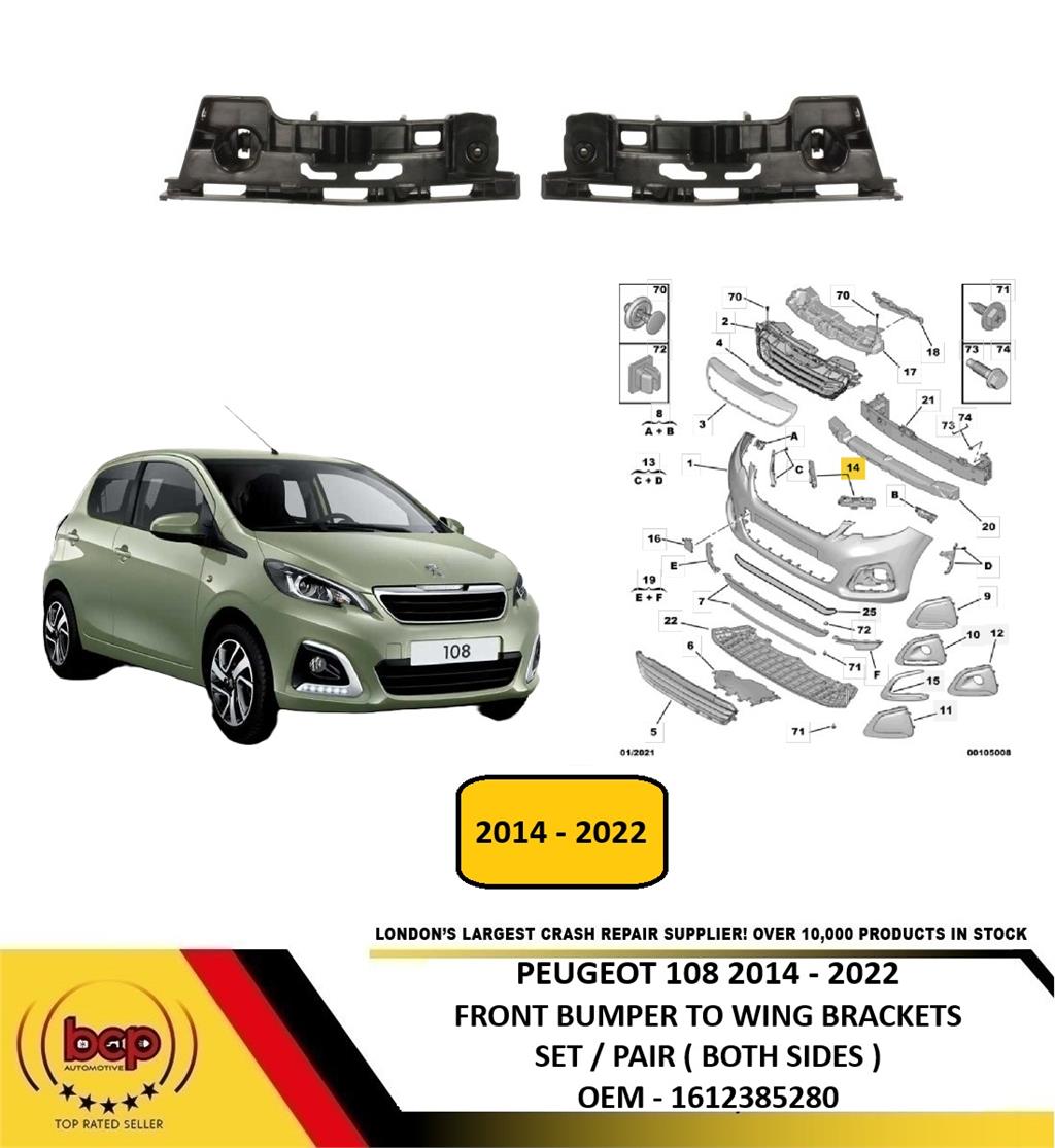 PEUGEOT 108 2014 – 2022 FRONT BUMPER TO WING BRACKET SET PAIR BOTH SIDES LH RH