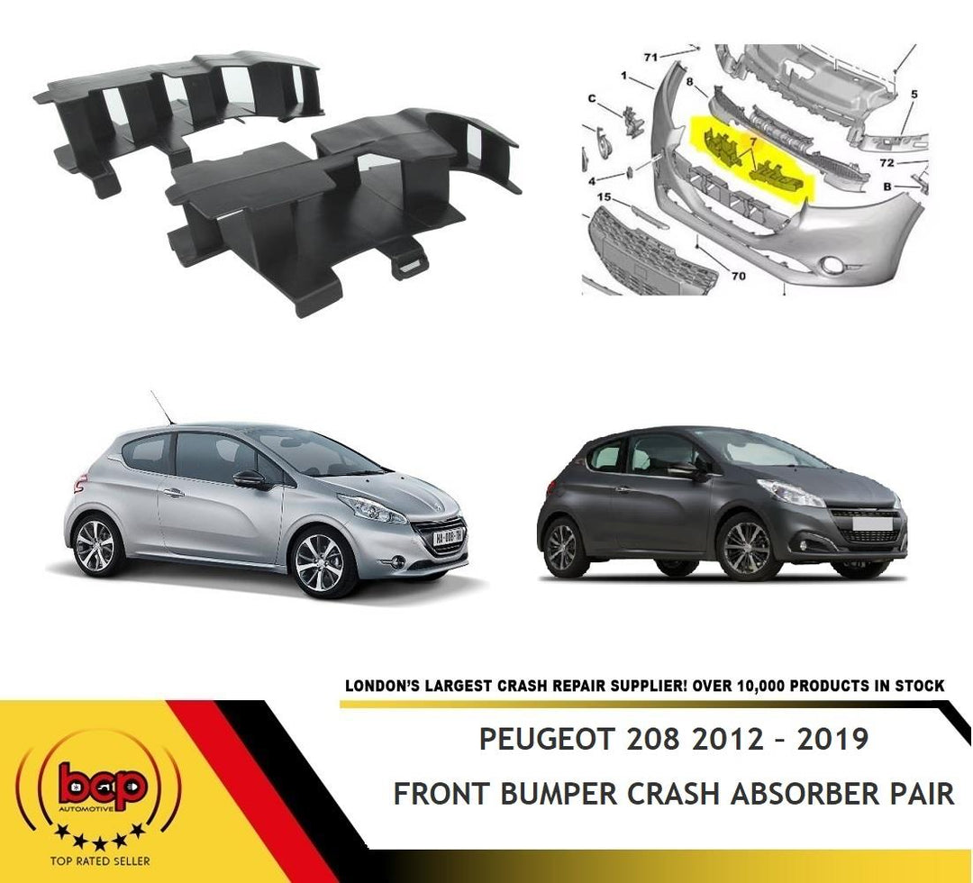PEUGEOT 208 FRONT BUMPER 2012 - 2019 FRONT BUMPER CRASH ABSORBER PAIR 1607398480