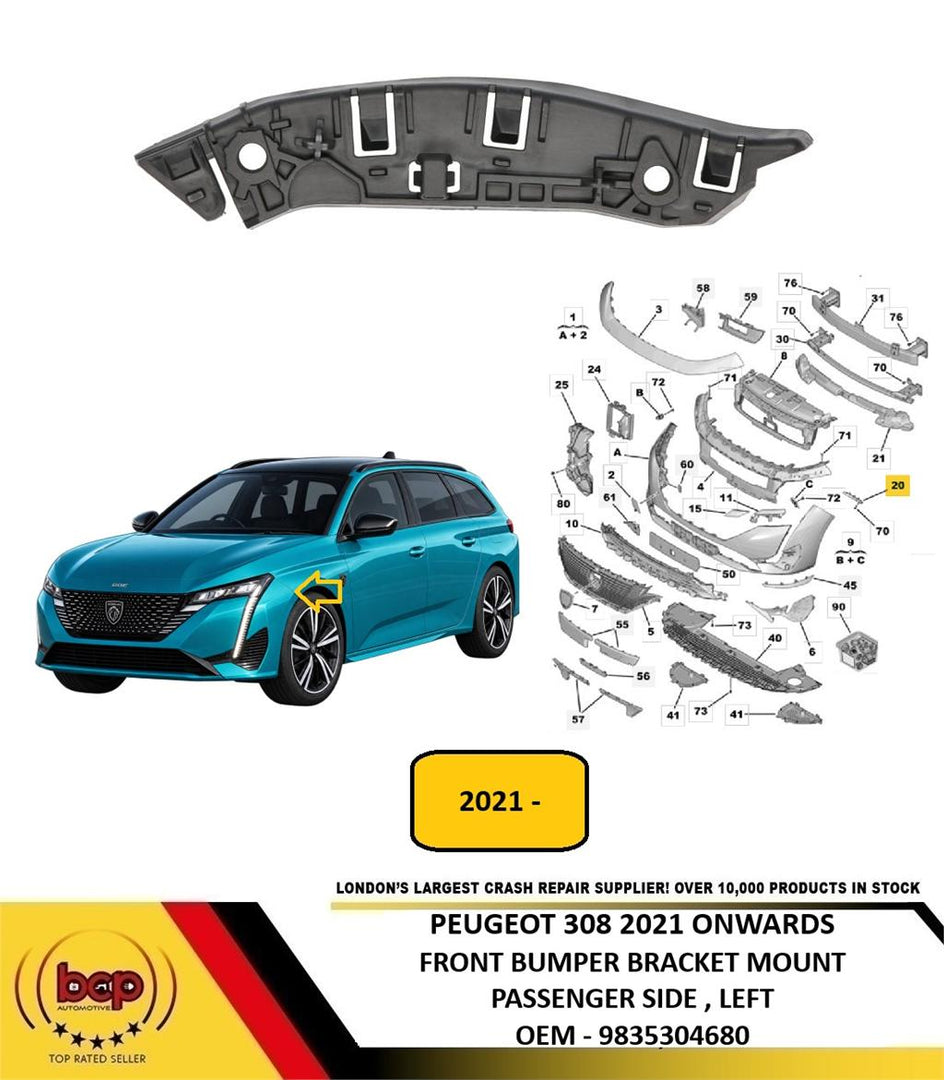 PEUGEOT 308 2021 ONWARDS FRONT BUMPER BRACKET MOUNT PASSENGER LEFT 9835304680