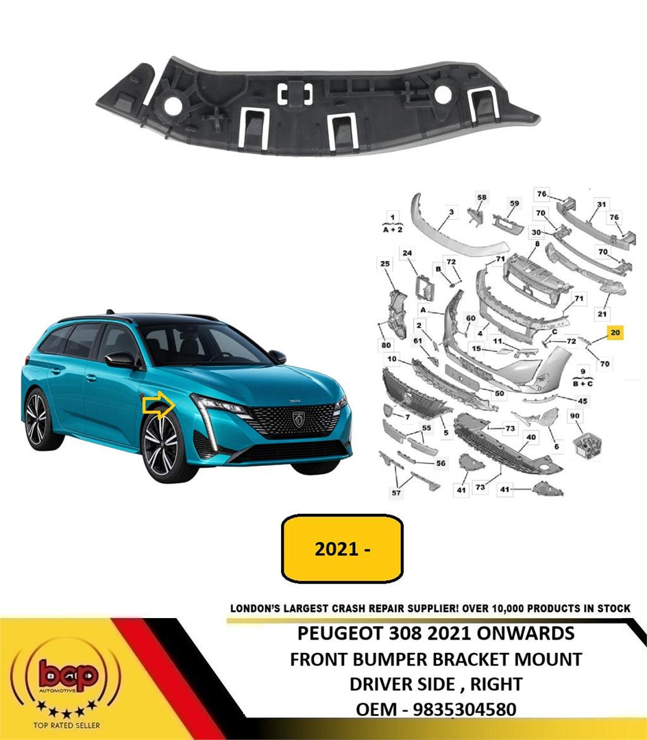PEUGEOT 308 2021 ONWARDS FRONT BUMPER BRACKET MOUNT DRIVER RIGHT 9835304580