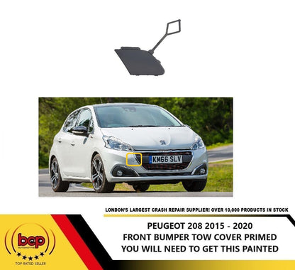 PEUGEOT 208 2015 - 2020 FRONT BUMPER TOW EYE COVER PRIMED TOW HOOK BAR COVER